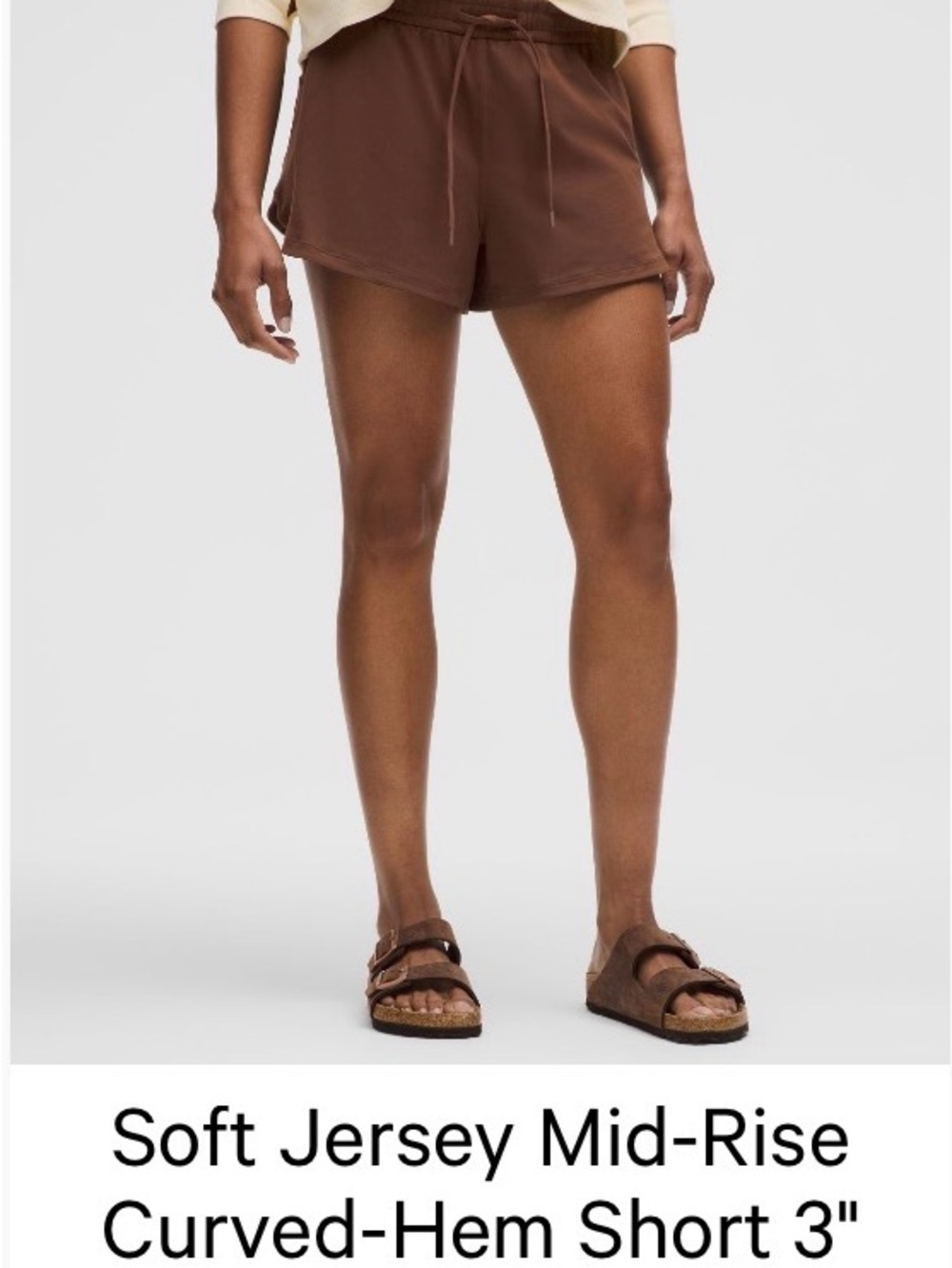 lululemon athletica Soft Jersey Mid-Rise Curved-Hem Shorts — Brown